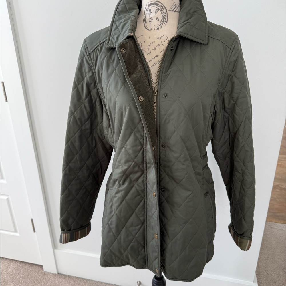 LL Bean Women's Quilted Field Jacket - Olive Green Size M